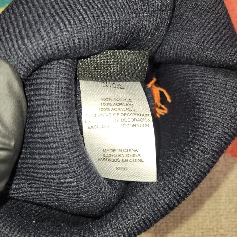 Chicago Bears Knit Beanie Hat‎ Navy Blue Orange Pom Pom Cuffed Winter Cap NFL